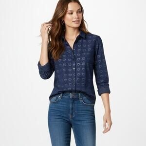 Equipment Femme Heart cut-out Button up Shirt Navy Blue Size Small